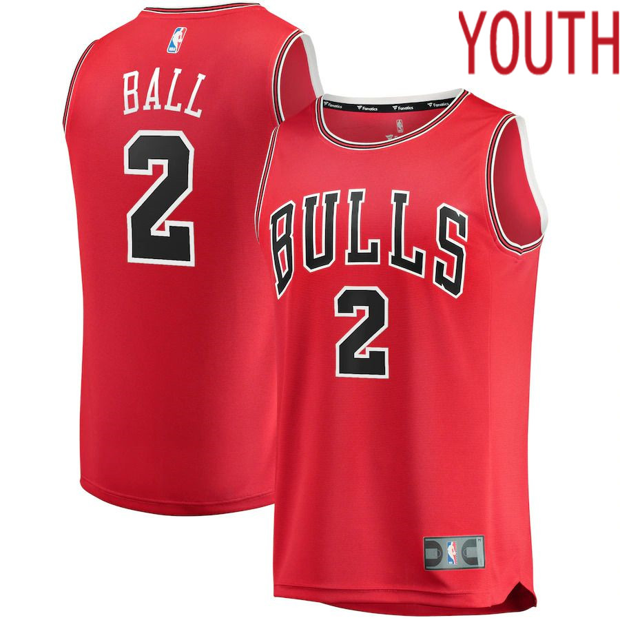 Youth Chicago Bulls #2 Lonzo Ball Fanatics Branded Red Fast Break Road Replica NBA Jersey->youth nba jersey->Youth Jersey